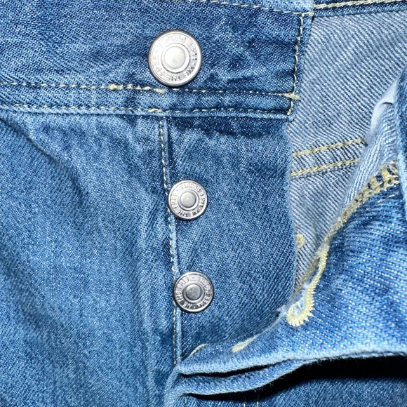 Free People Maggie Straight Leg Jeans Medium Wash Blue Button Fly Distress Sz 28 - Picture 7 of 10